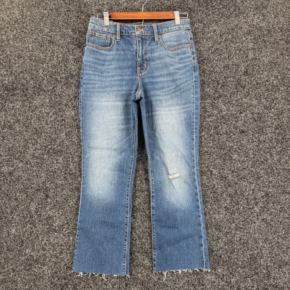 J.Crew Mid-Rise Flare Crop Jeans 27 Blue Denim Raw Hem BI381 New